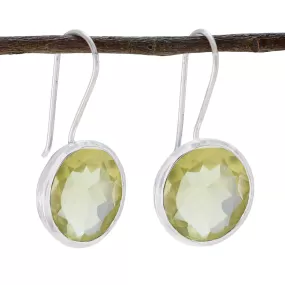 Riyo Beguiling Sterling Silver Earring For Women Lemon Quartz Earring Bezel Setting Yellow Earring Dangle Earring