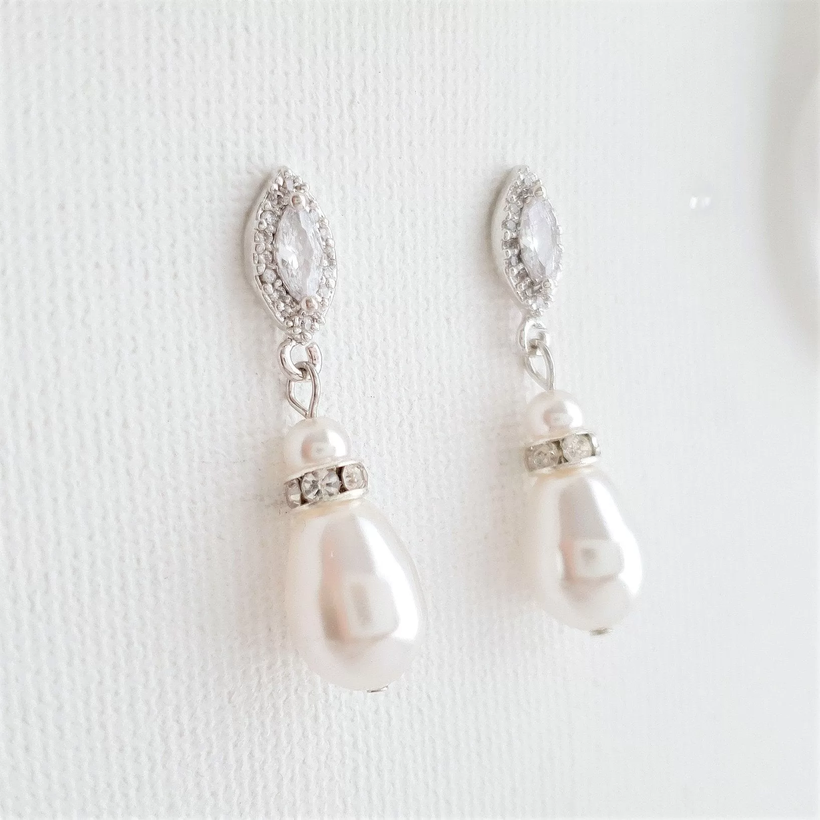 Rose Gold Pearl Teardrop Earrings for Brides- Ella