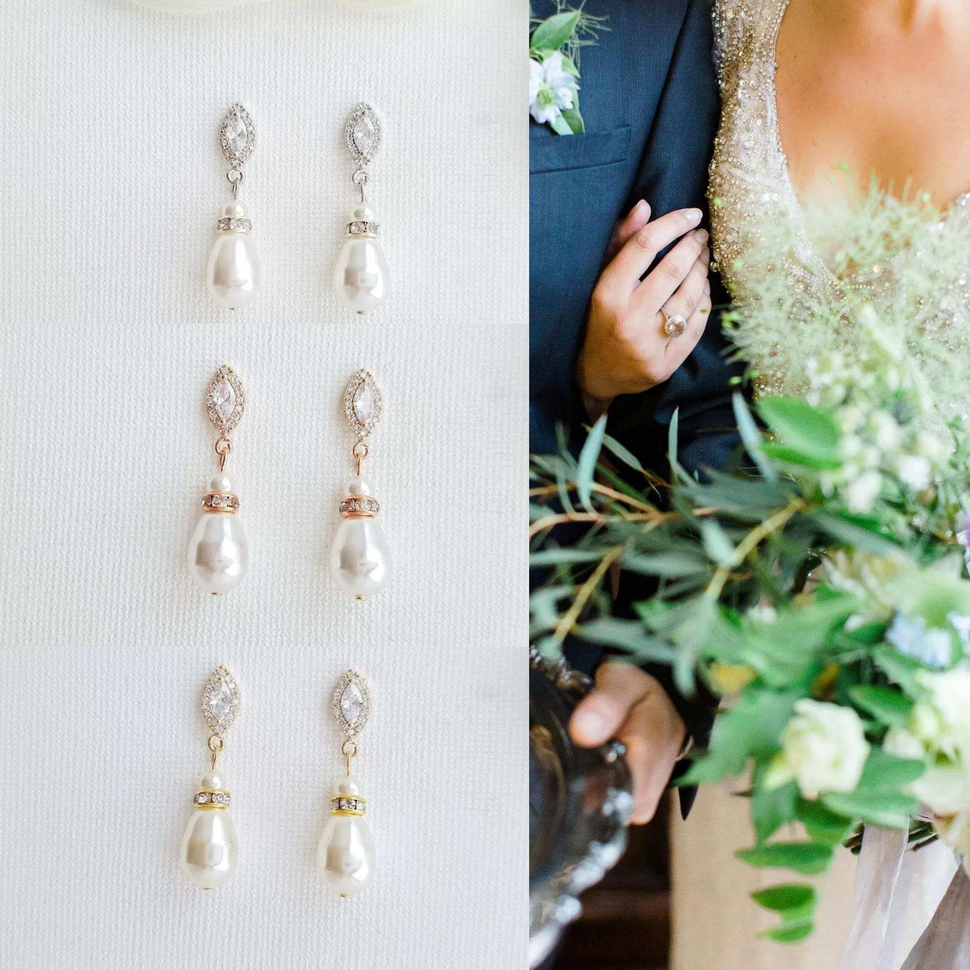 Rose Gold Pearl Teardrop Earrings for Brides- Ella