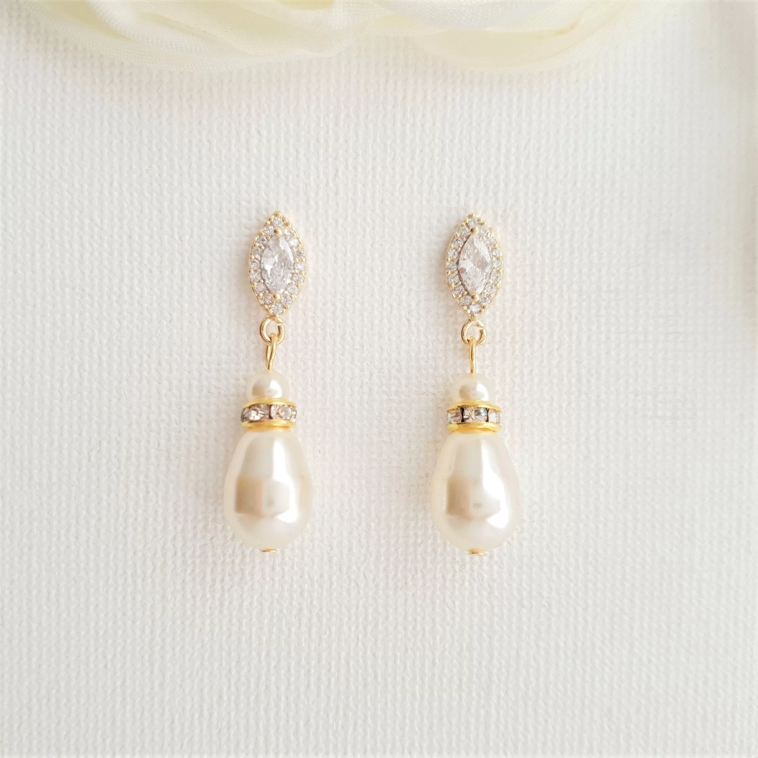 Rose Gold Pearl Teardrop Earrings for Brides- Ella