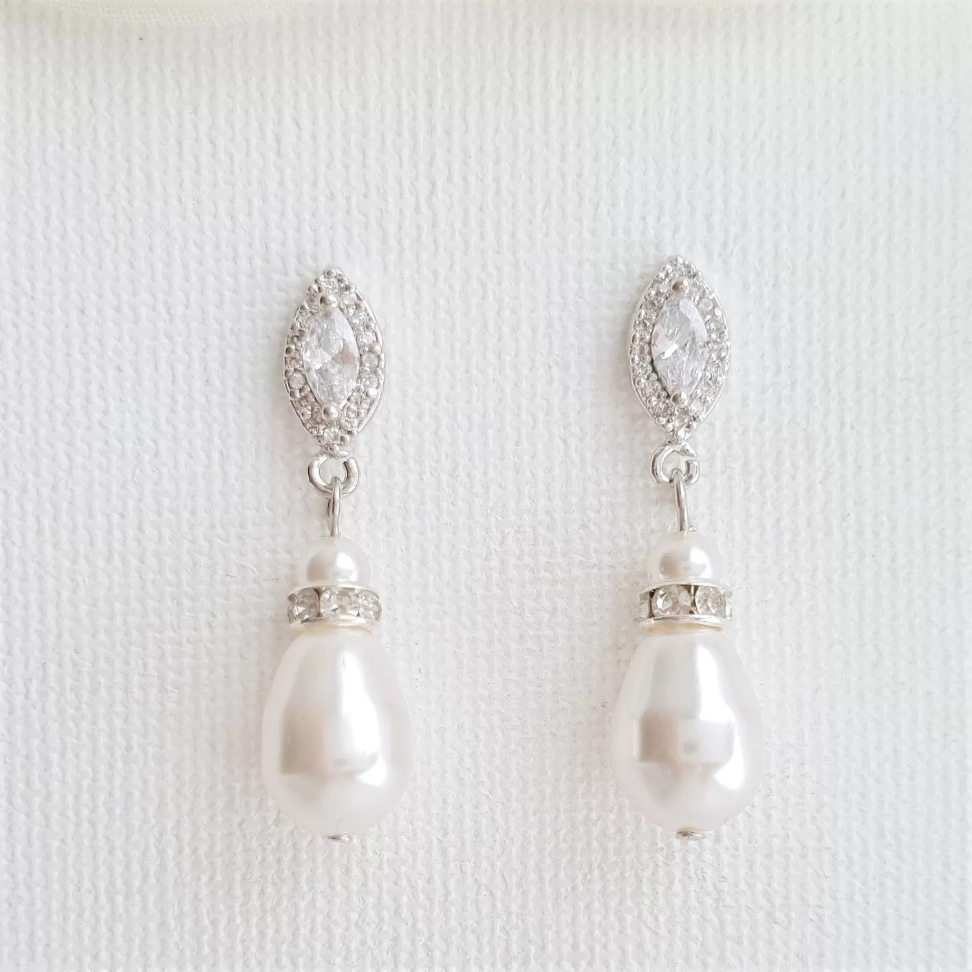 Rose Gold Pearl Teardrop Earrings for Brides- Ella