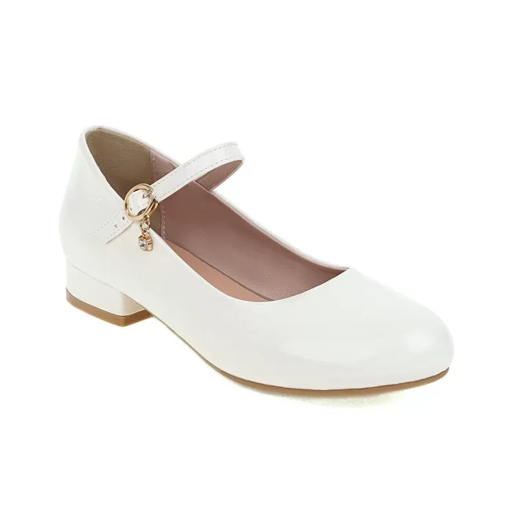 Round Toe Mary Janes Low Heels Women's Pumps Cowhide Sole