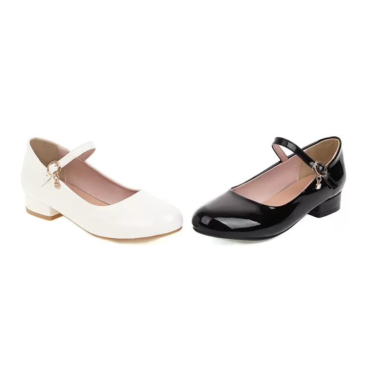 Round Toe Mary Janes Low Heels Women's Pumps Cowhide Sole