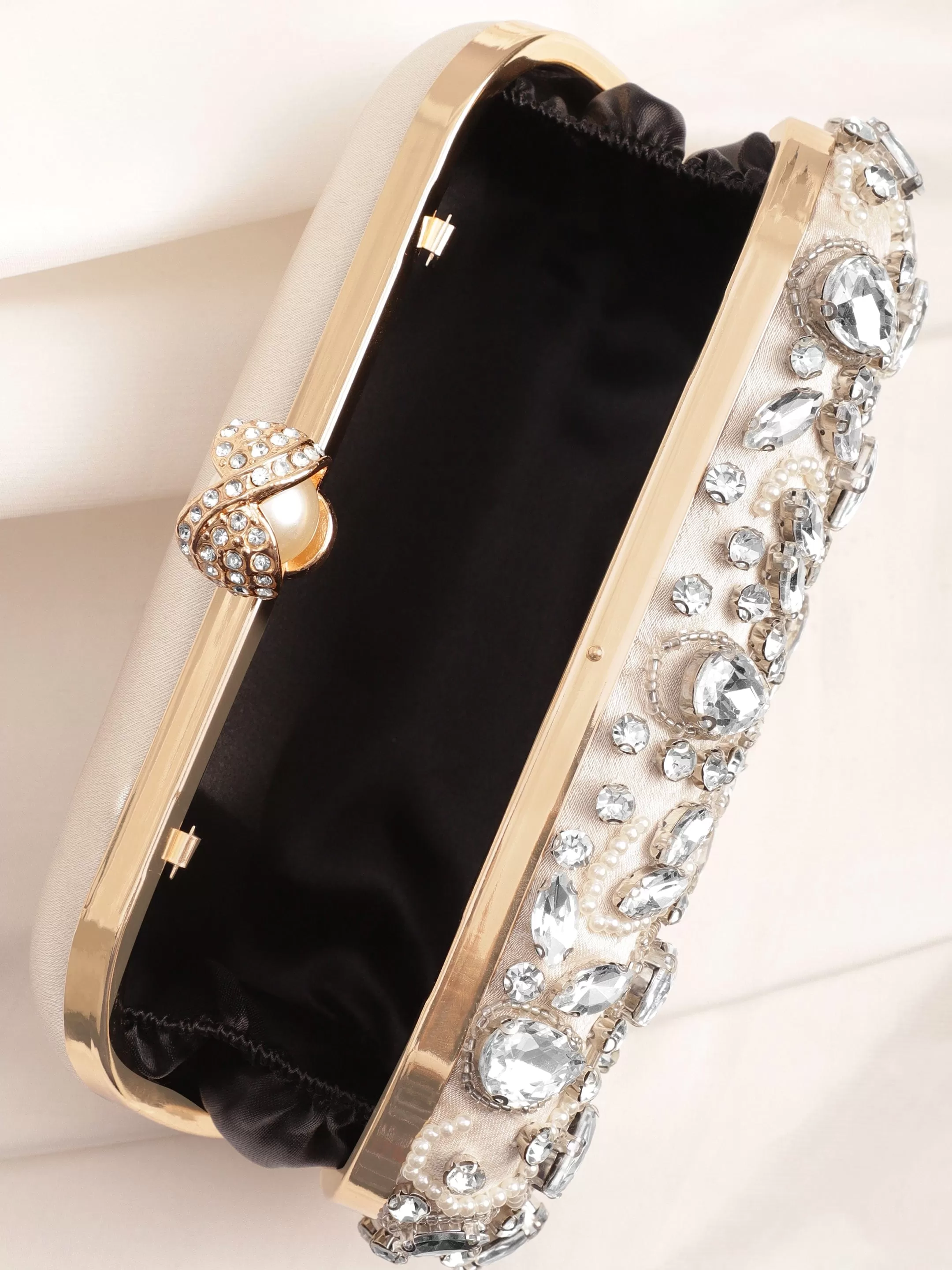 Rubans Cream bag studded with bold crystals exquisite clutch handbag