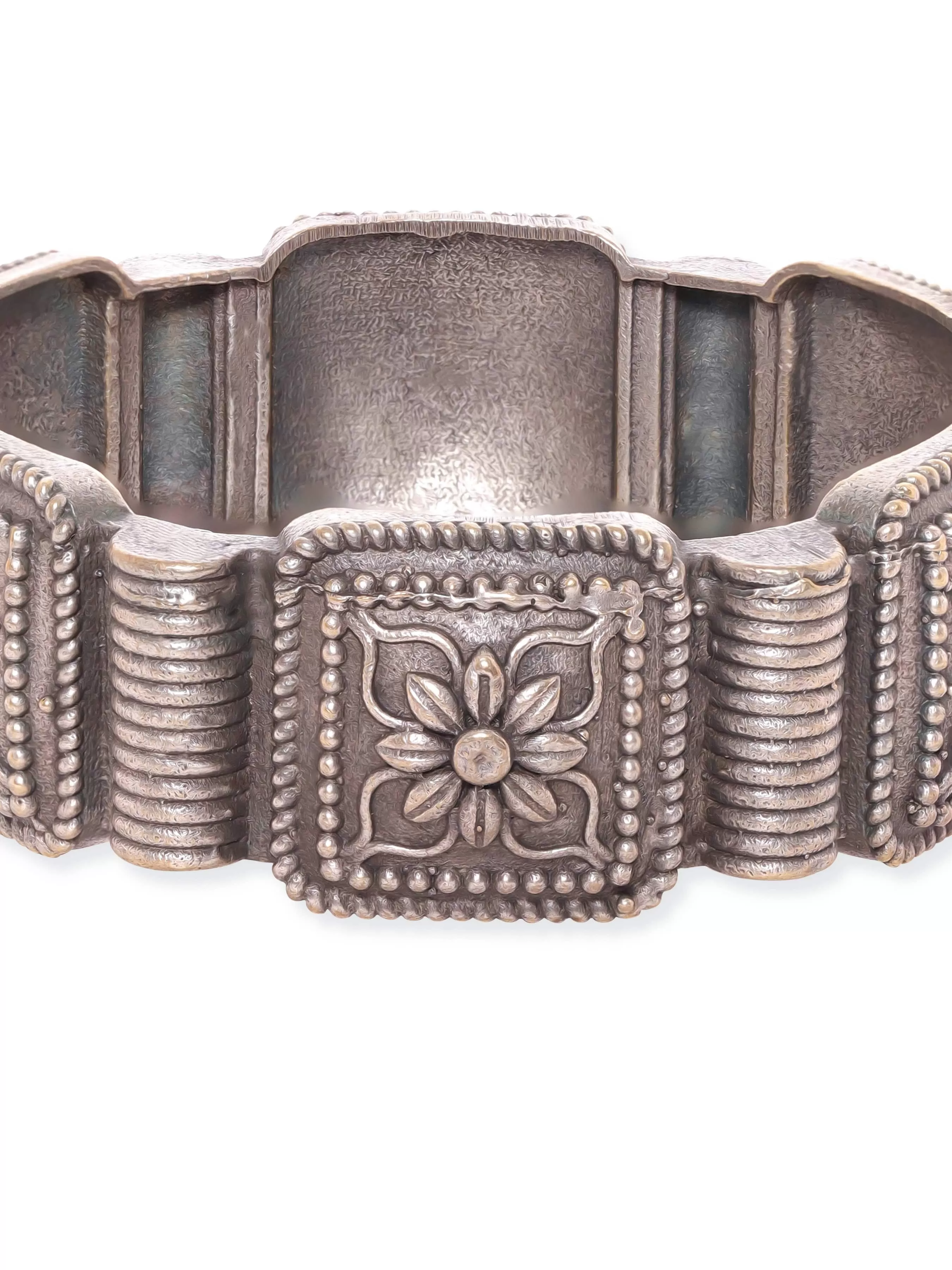 Rubans Floral Whispers Oxidized Silver Plated Kada Bracelet