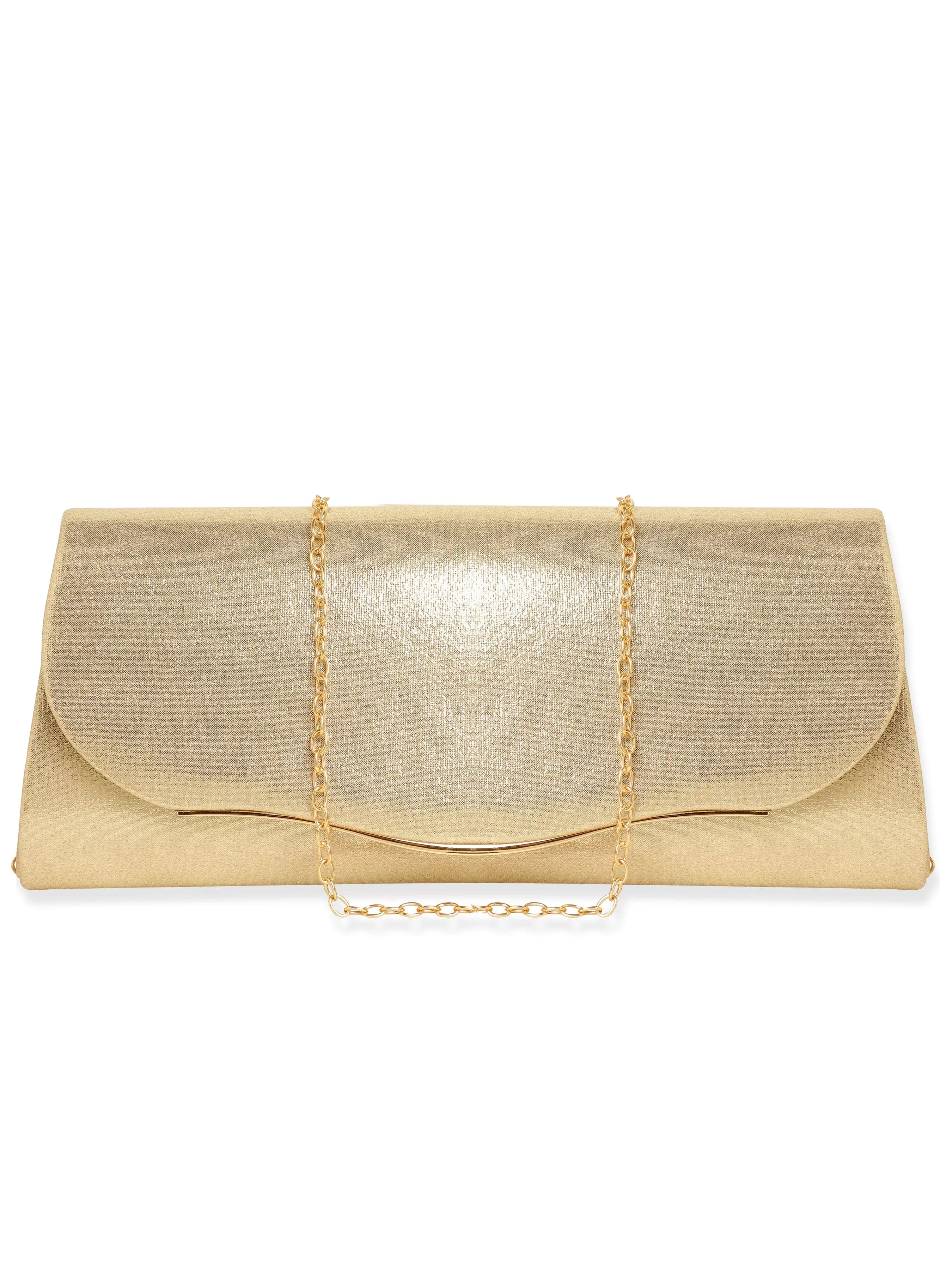 Rubans Radiant Sophistication Handcrafted Champagne Glossy Finish Clutch Bag