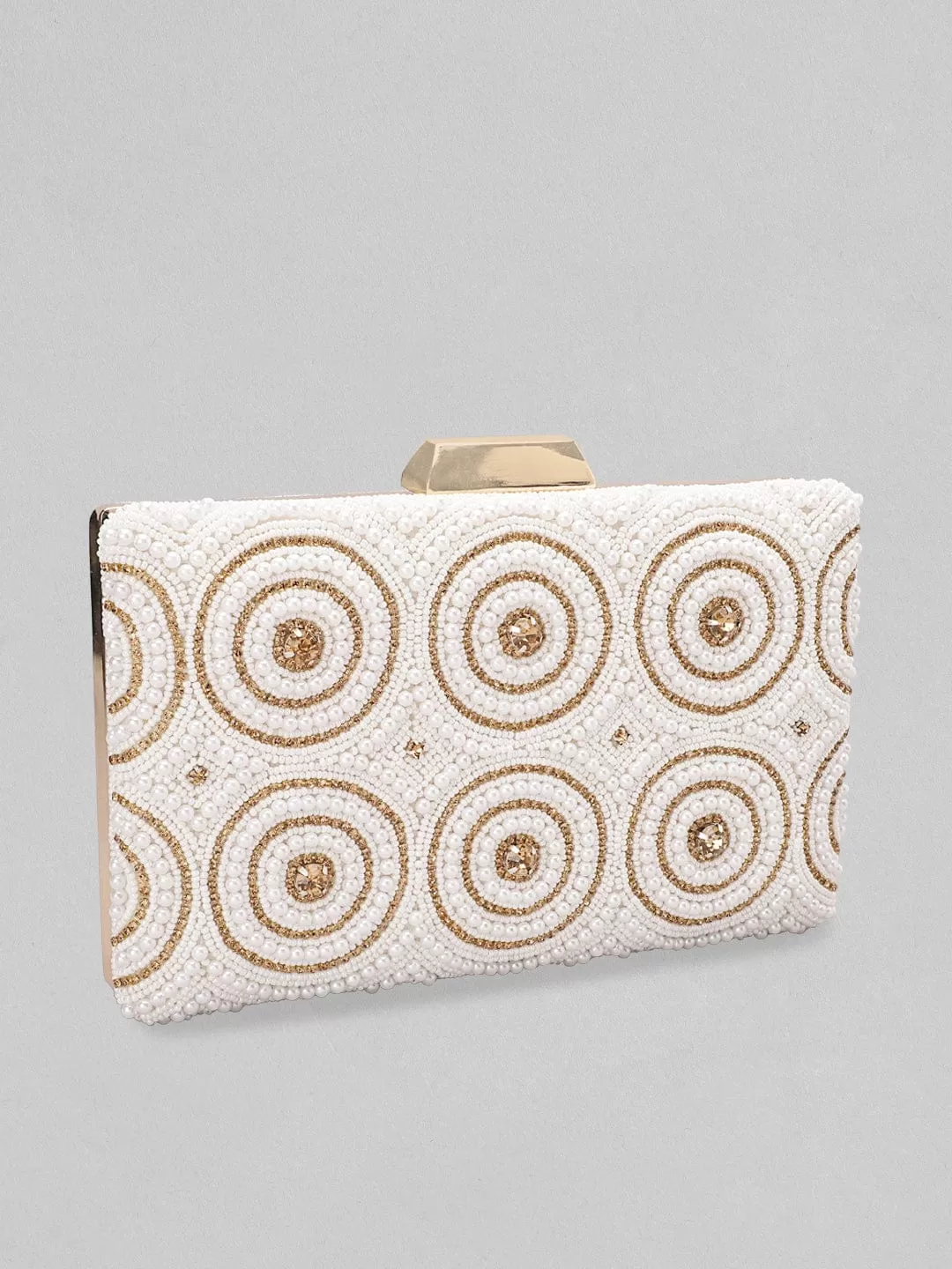 Rubans White Beaded Clutch Bag