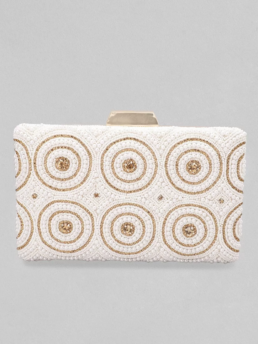 Rubans White Beaded Clutch Bag