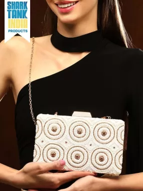 Rubans White Beaded Clutch Bag