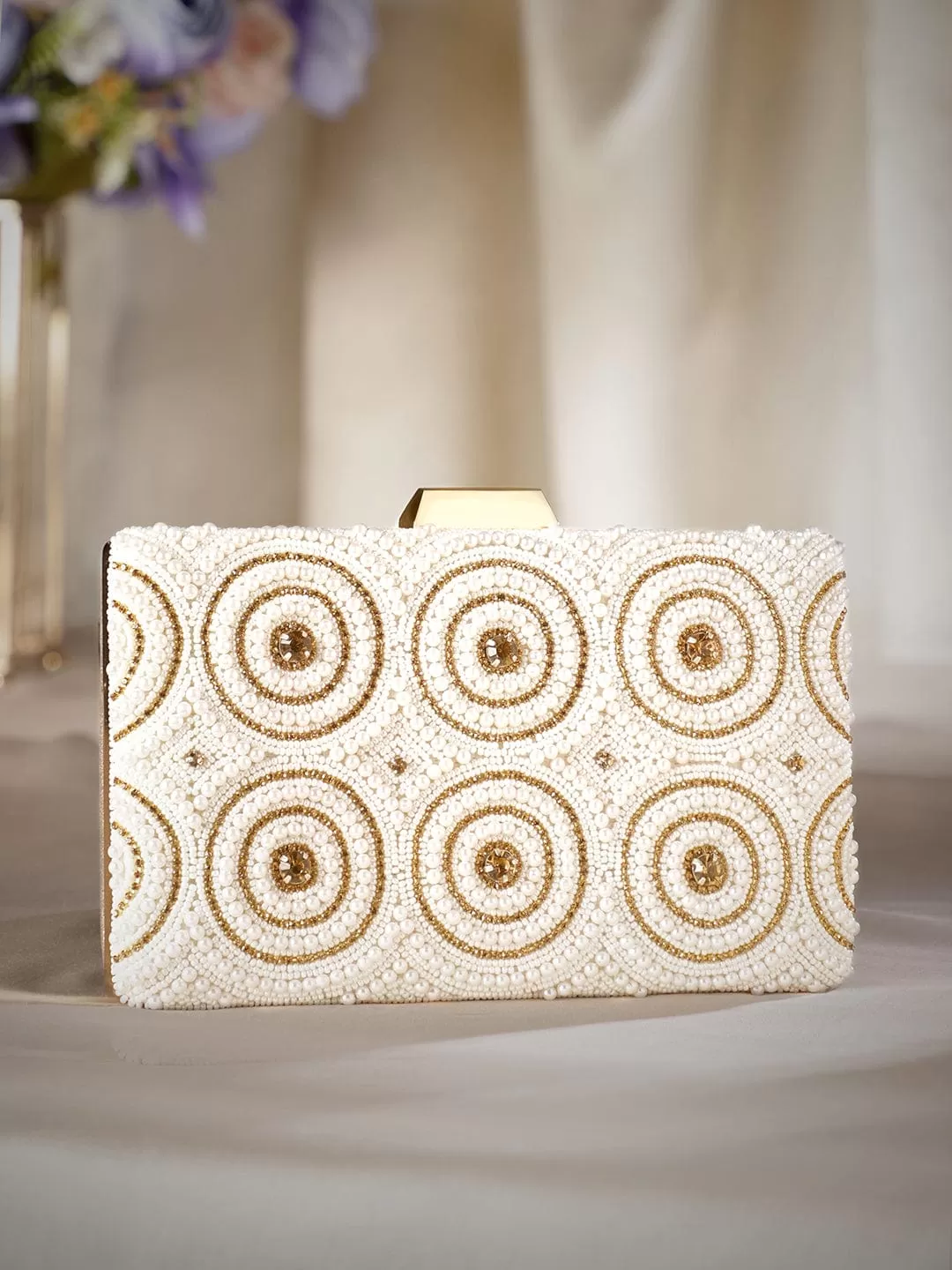 Rubans White Beaded Clutch Bag