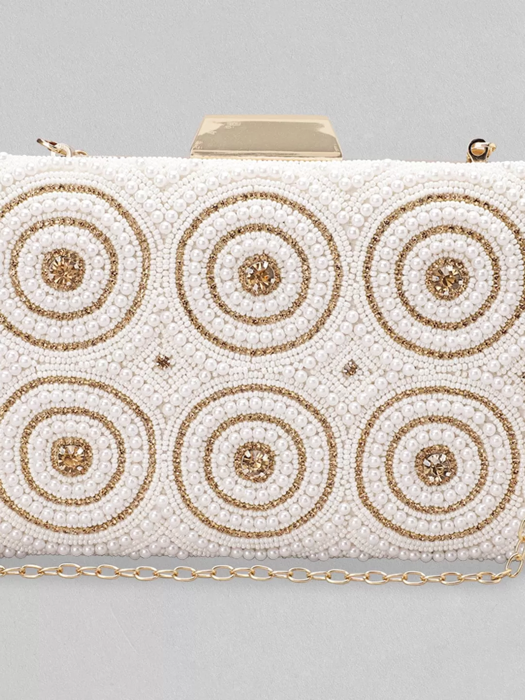 Rubans White Beaded Clutch Bag