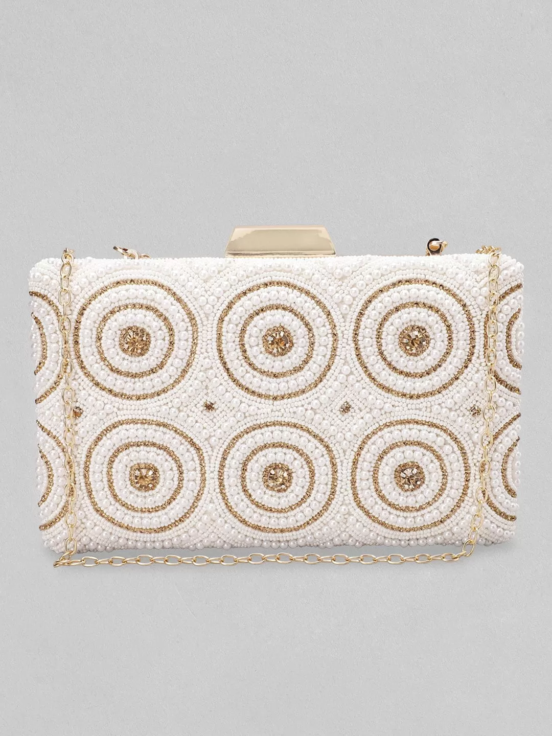 Rubans White Beaded Clutch Bag