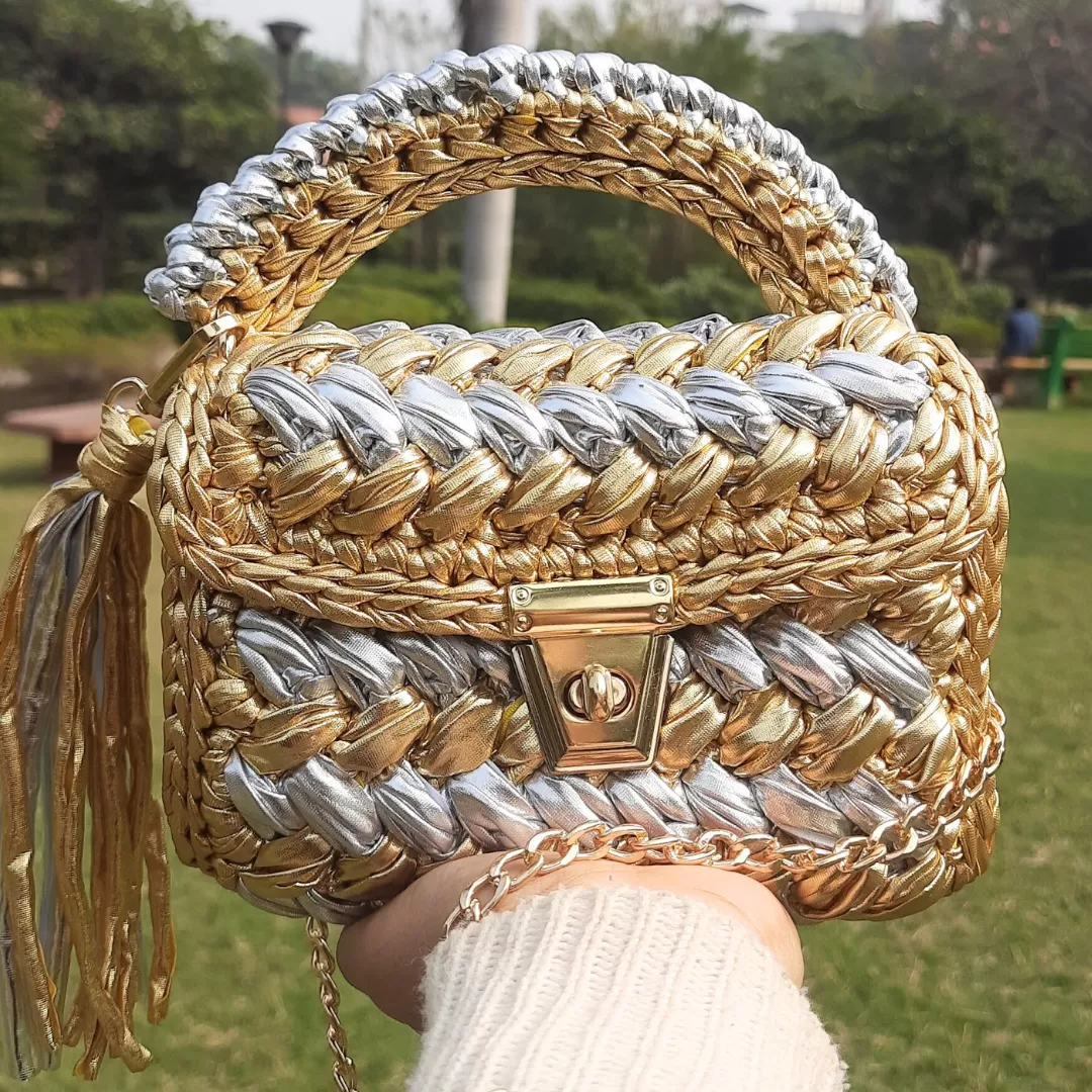 Shiroli Handmade Designer Metallic Gold &  Silver Bag