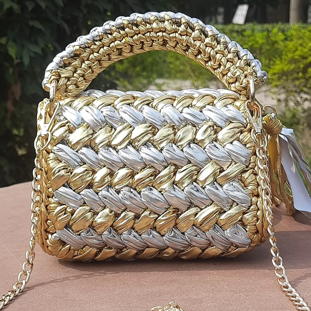 Shiroli Handmade Designer Metallic Gold &  Silver Bag