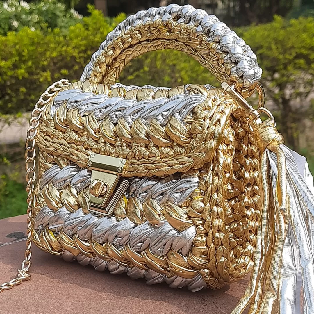 Shiroli Handmade Designer Metallic Gold &  Silver Bag