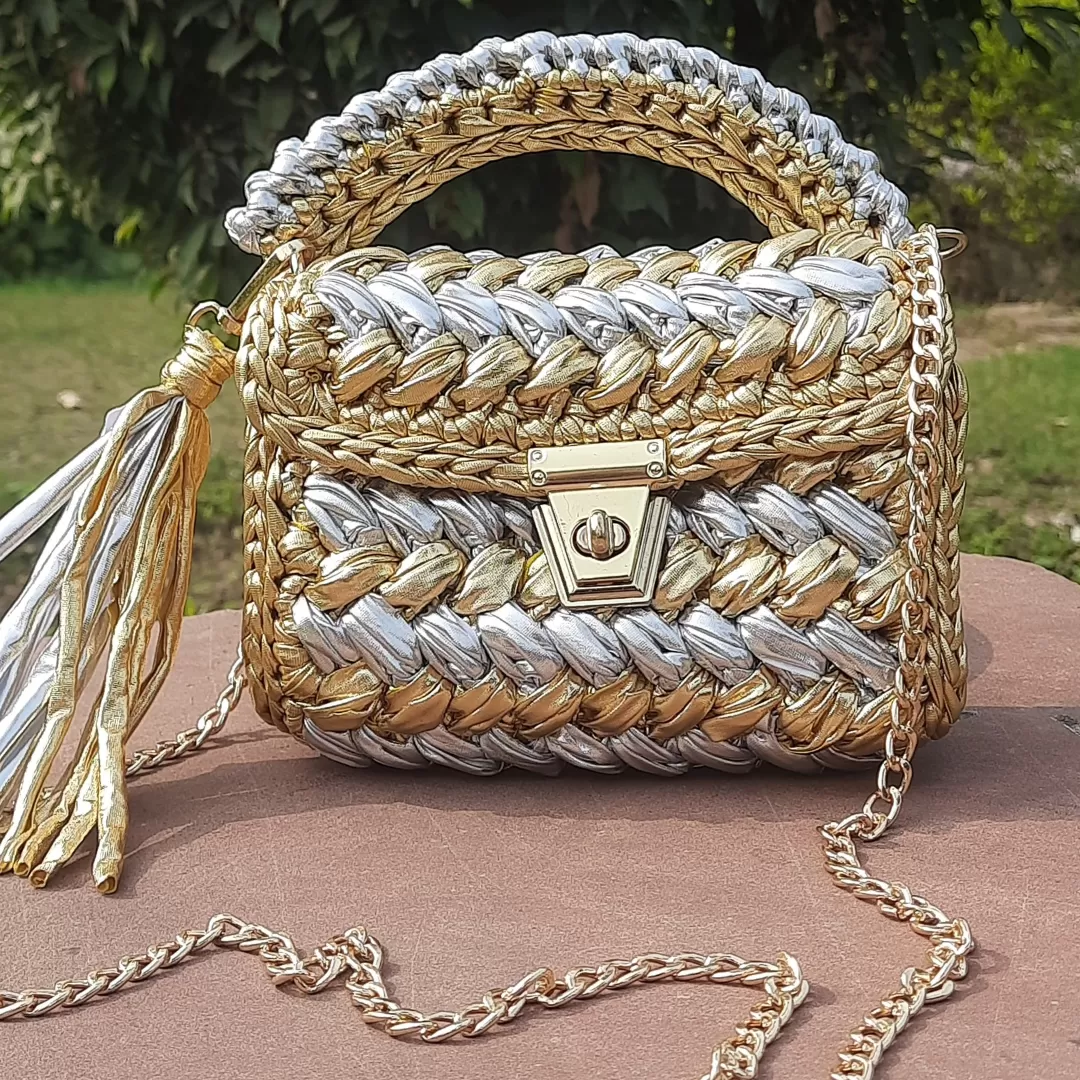 Shiroli Handmade Designer Metallic Gold &  Silver Bag