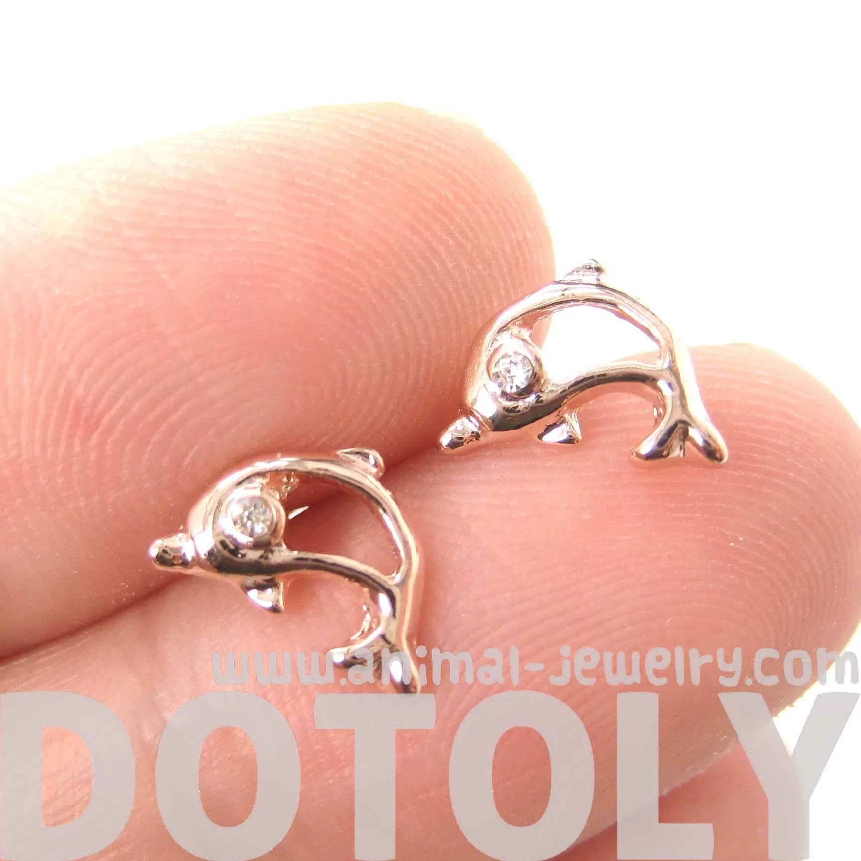 Small Dolphin Fish Sea Animal Outline Stud Earrings in Rose Gold | DOTOLY