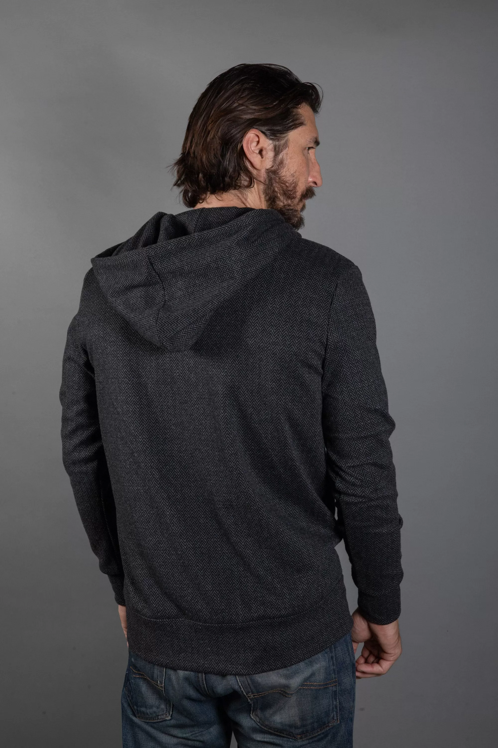 Spencer Herringbone Zip Front Hoodie