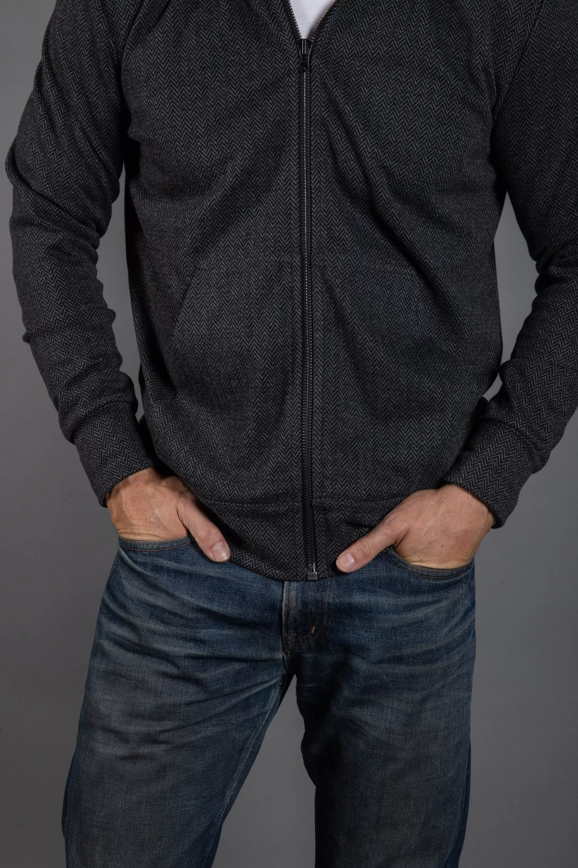 Spencer Herringbone Zip Front Hoodie