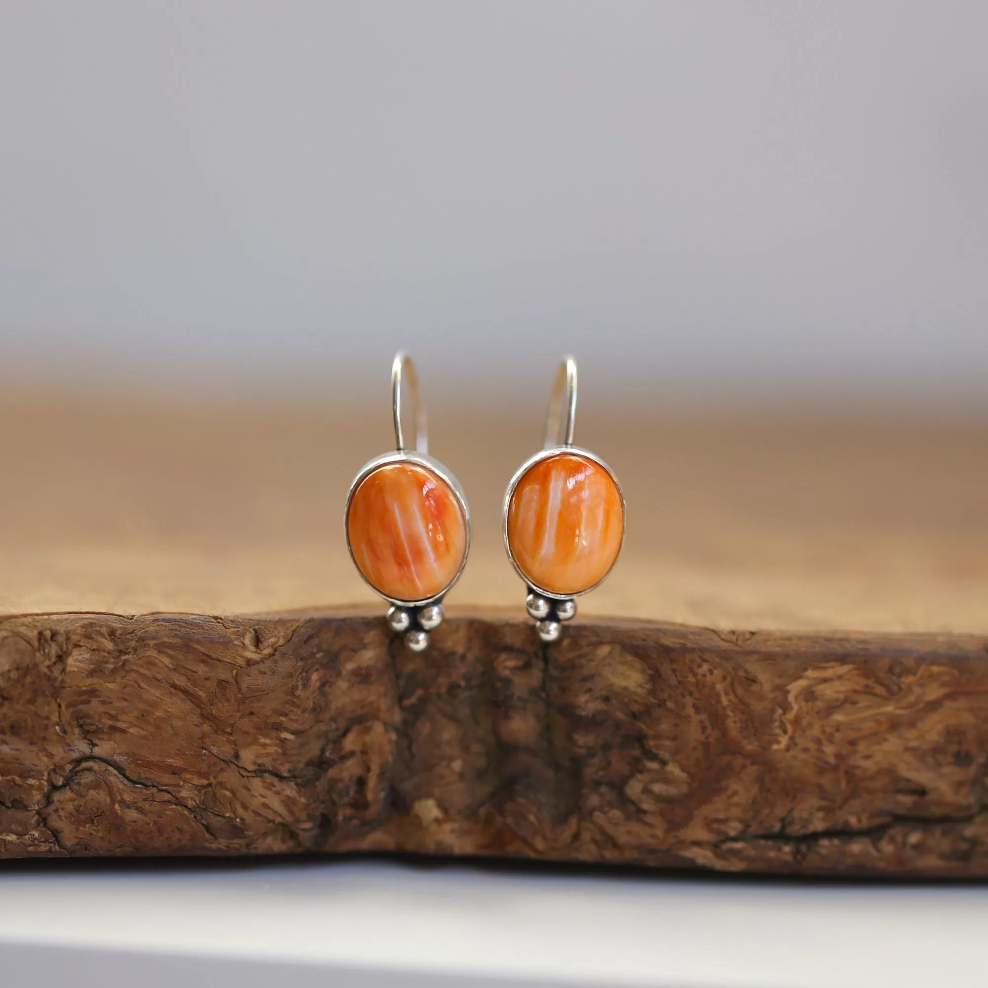 Spiny Oyster Piper Earrings - Spiny Oyster Drop Earrings - Orange Red Drop Earrings