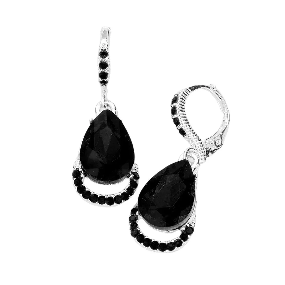 Teardrop Stone Dangle Lever Back Evening Earrings