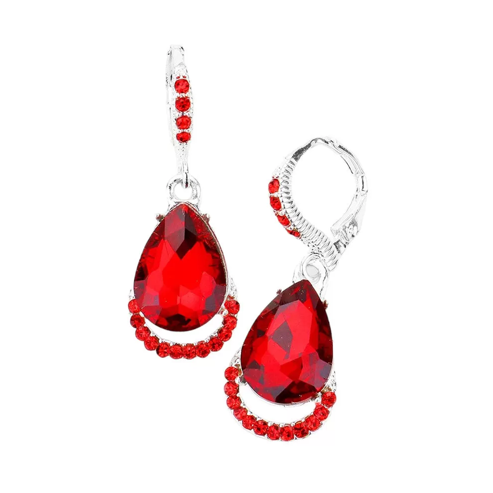 Teardrop Stone Dangle Lever Back Evening Earrings