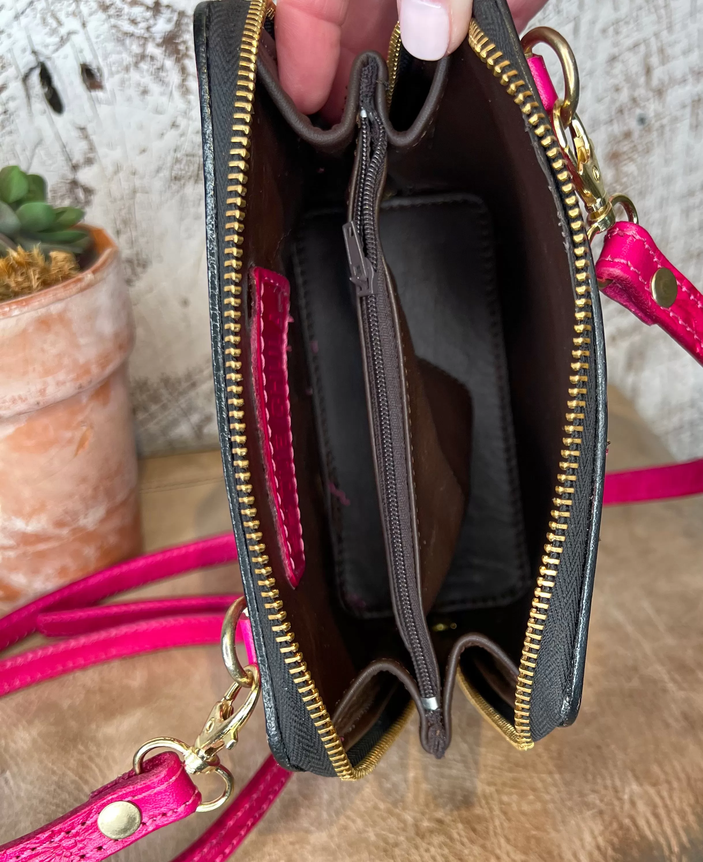 The Catalina Tooled Leather Crossbody in Hot Pink