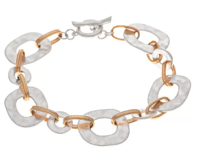 Two Tone Circles And Rings Toggle Bracelet