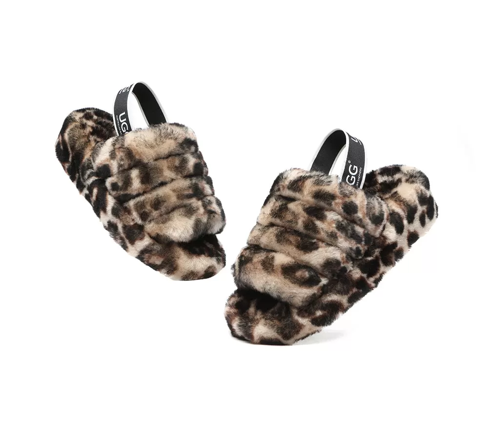 UGG Australian Shepherd Leopard Print Fluffy Women Slides Pamela