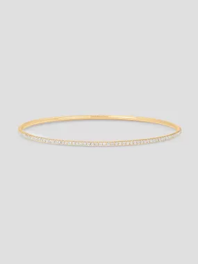 Veena Eternity Yellow Gold White Diamond Thin Wide Bangle