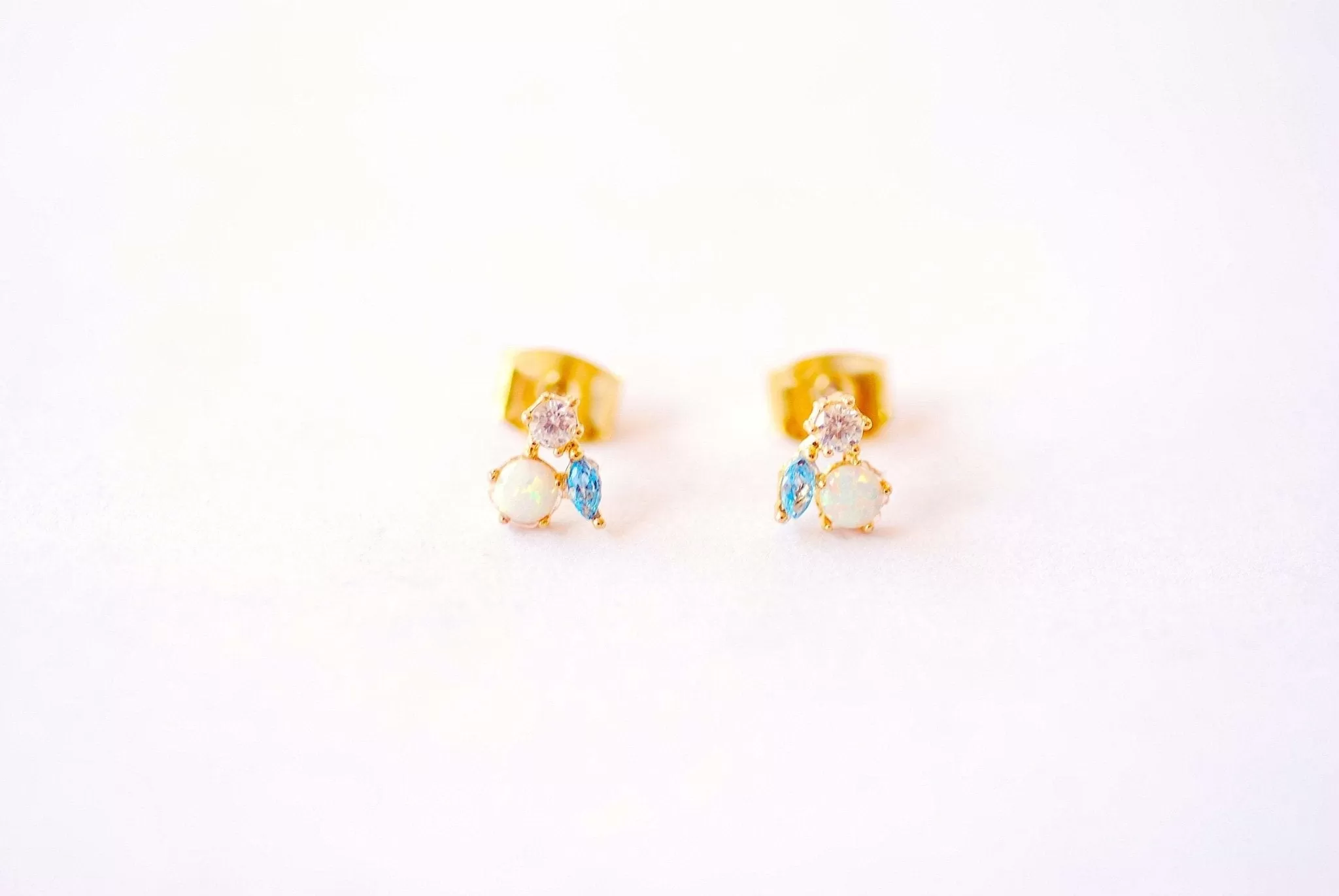 Wholesale Gold Opal Earring Studs - 18k Gold Dipped 925 Sterling Silver Ear Post Opal Cubic Zirconia Stud Earrings, Turquoise CZ Earrings