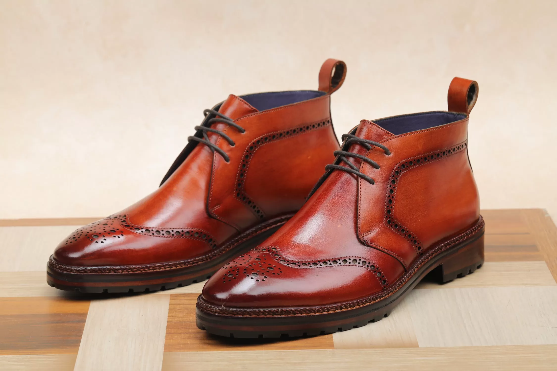 Wingtip Chukka Boots- Cognac