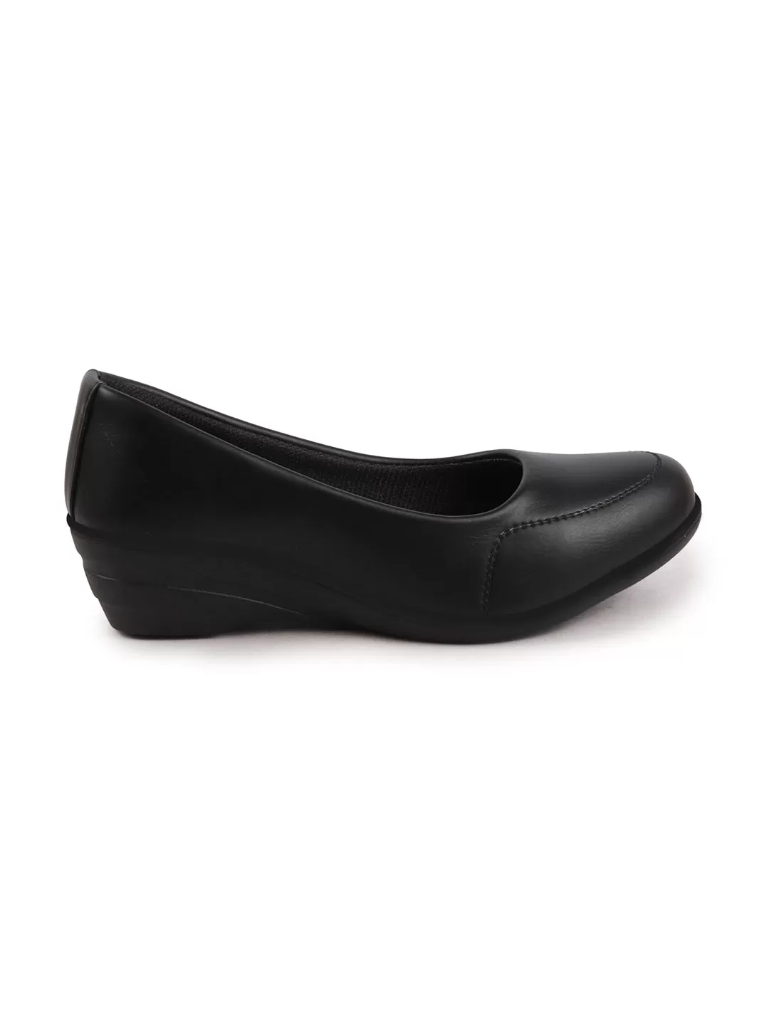 Women Black Formal Platform Wedge Heel Slip On Ballerina Shoes