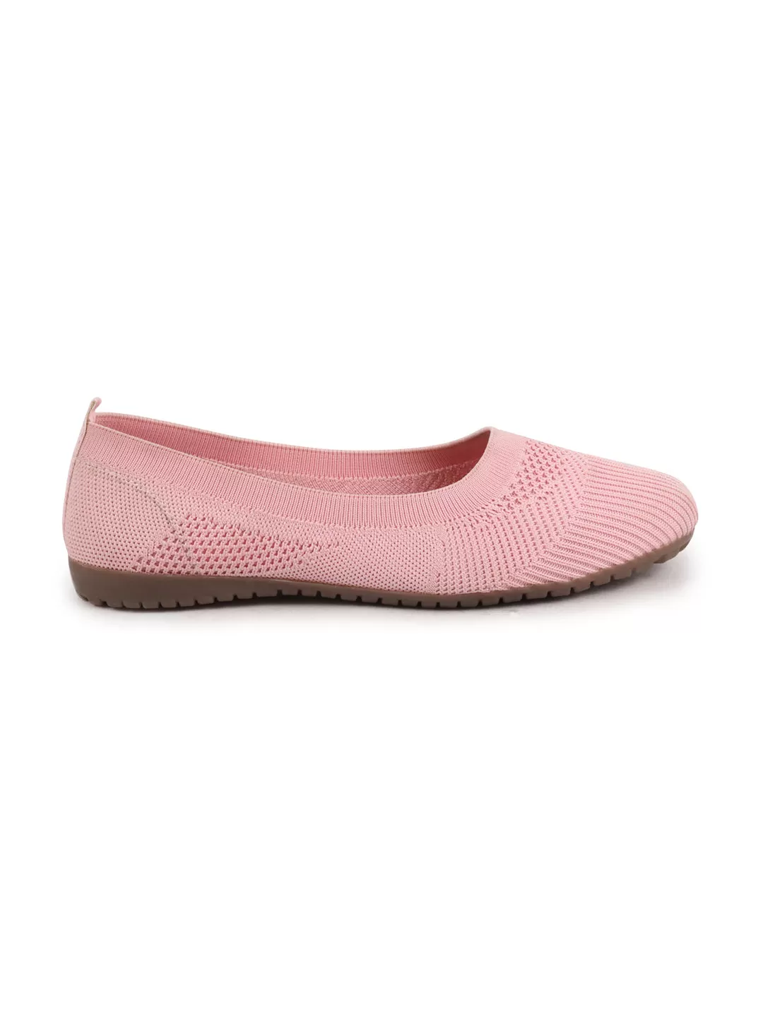 Women Nude Pink Athleisure Active Wear Knitted Soft Fabric Slip On Flat Ballerina Shoes For Walking