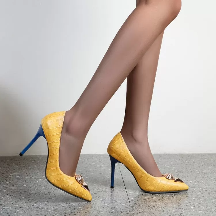 Women's Metal Decor Pointed Toe Stiletto Heel High Heels Pumps