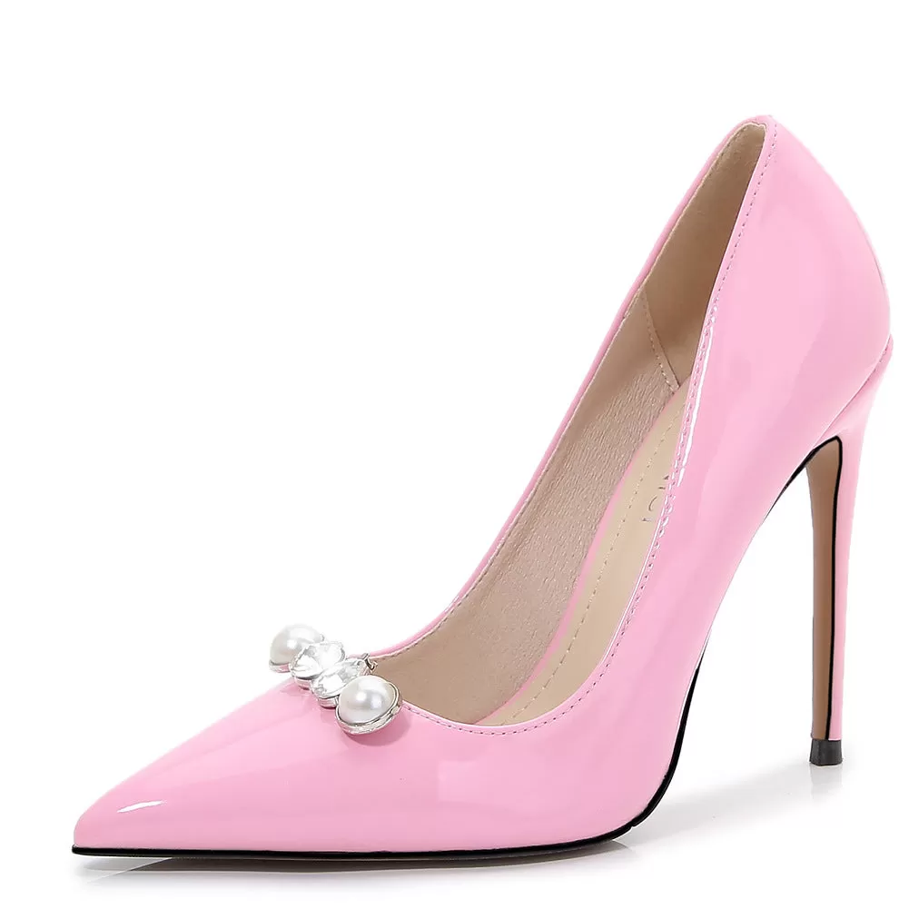 Women's Pointed Toe Pearls Shallow Stiletto Heel Pumps