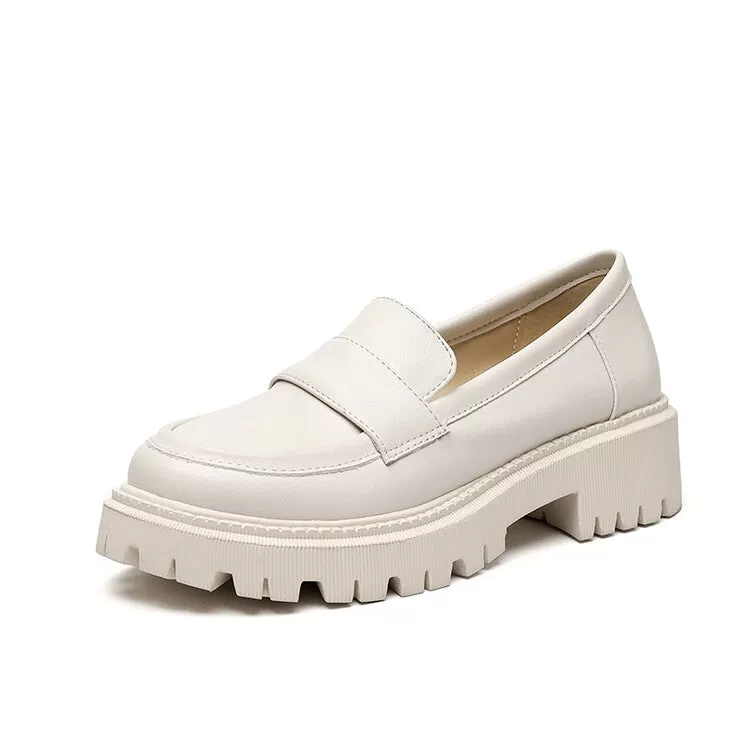 Women's Round Toe Stitch Platform Slip-On Loafers