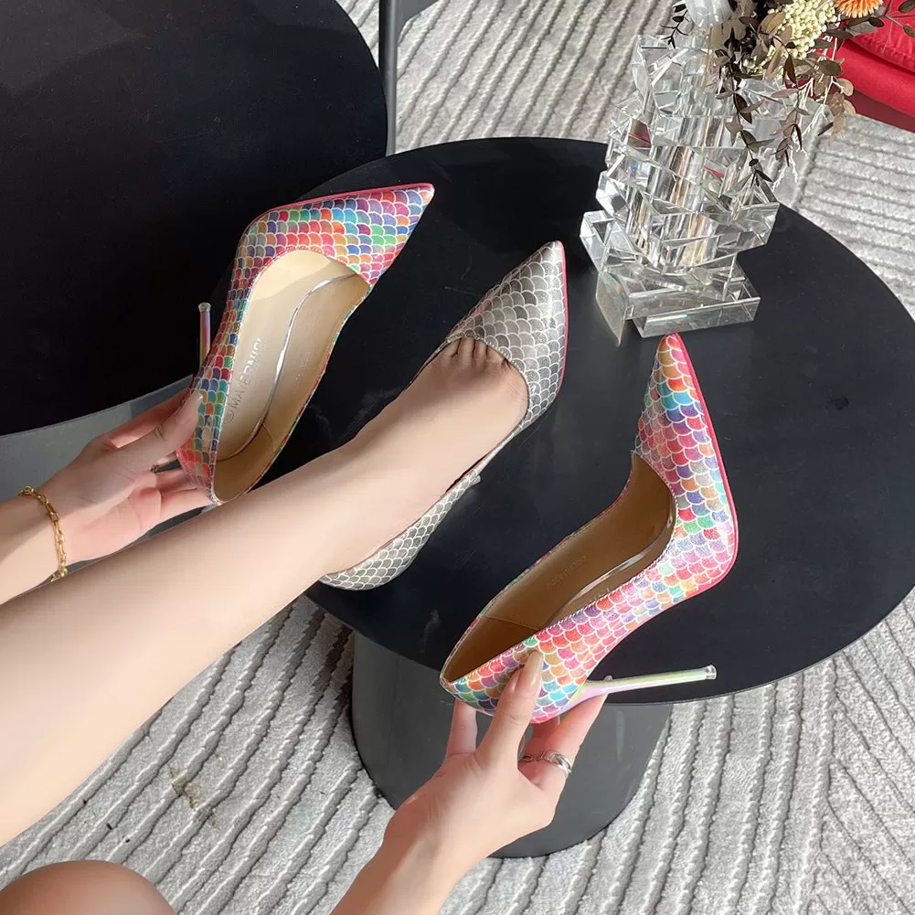 Women's Scales Printed Pointed Toe Shallow Stiletto Heel Pumps