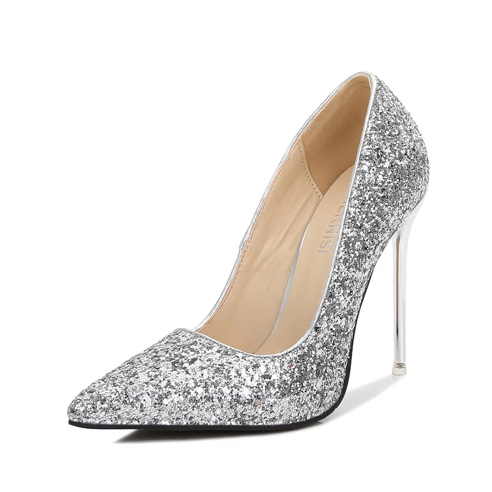 Women's Sequins Shallow Stiletto Heel Pumps