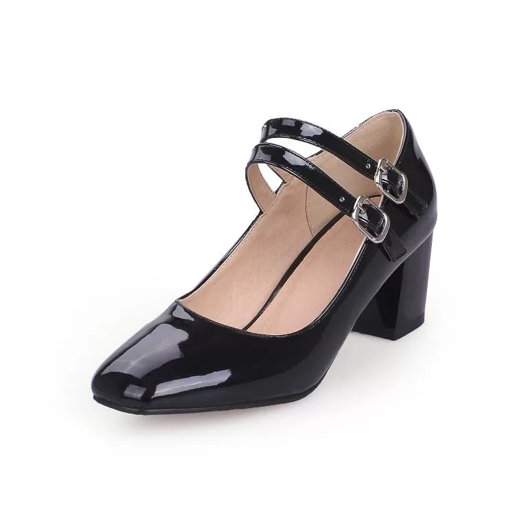 Women's's Patent Leather Block Heels Pumps