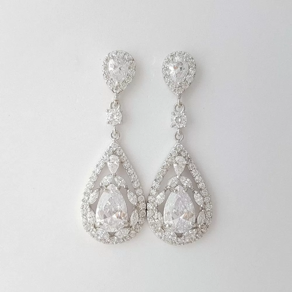 Yellow Gold Bridal Earrings in Cubic Zirconia for Brides-Esther